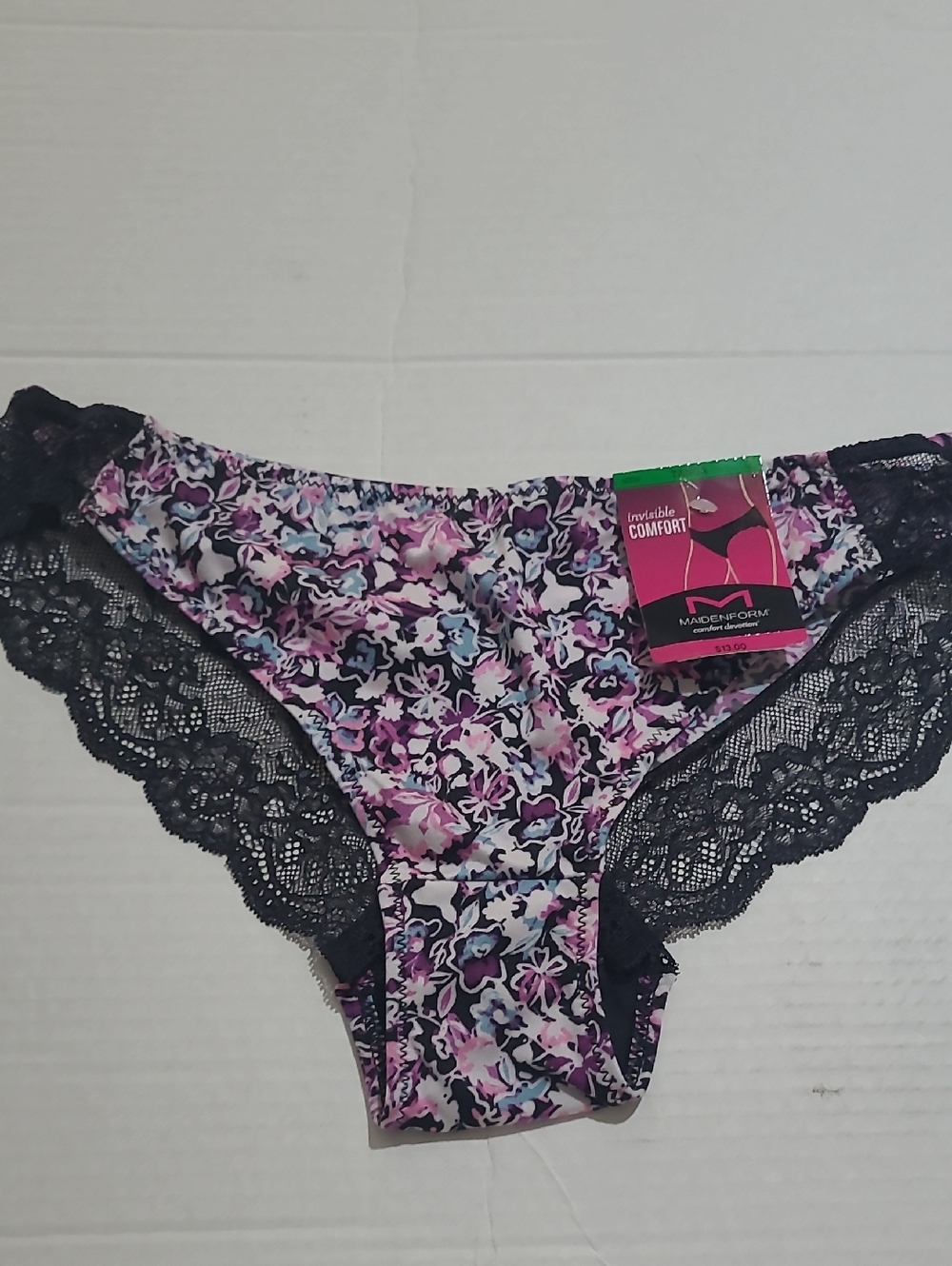 Maidenform Pink & Black Floral Lace Bikini Panty